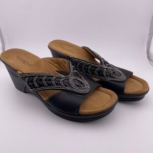 Natural Soul Women Black Wedge Sandals Embellished Size 10M